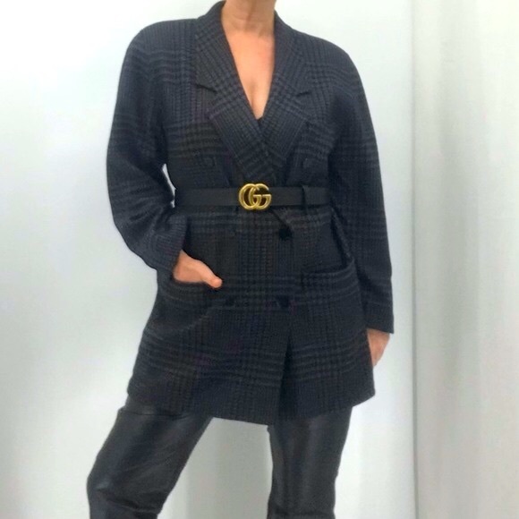 Escada Vintage 80’s Plaid Wool Oversized Double Breasted Long Boyfriend Blazer - Picture 16 of 16